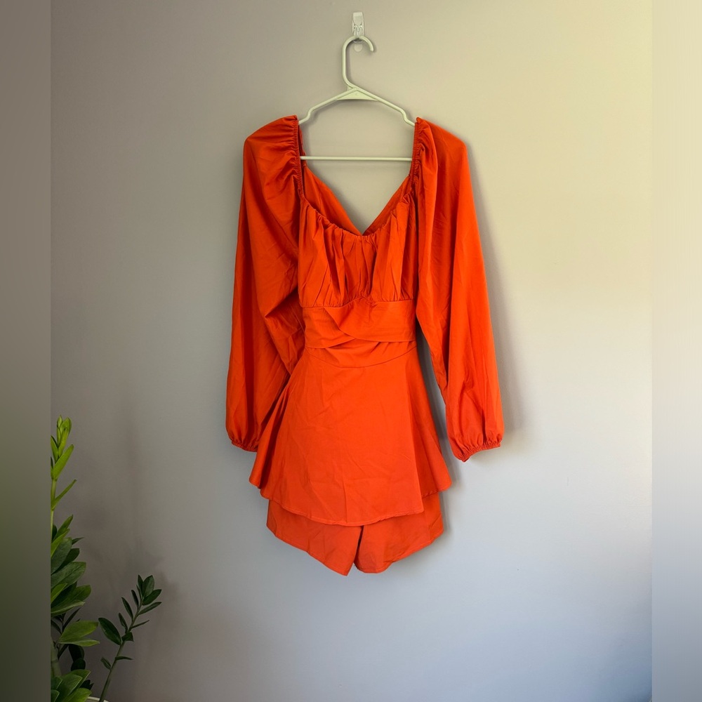 Women's Orange Long-Sleeve Romper